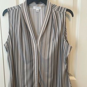 Calvin Klein Tan Stripe Sleeveless Blouse